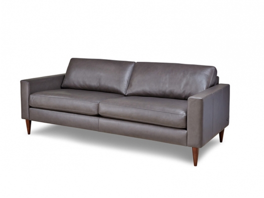 small scale blk leather sofa