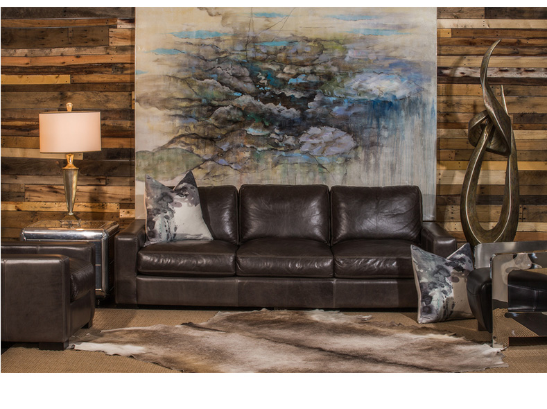 Brown Leather Sofa and Leather Chair Set  RF Modern