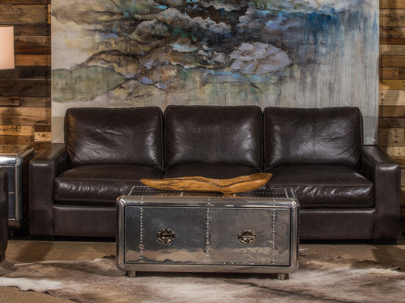 Brown Leather Sofa with Accent Table Accessory  RF Modern