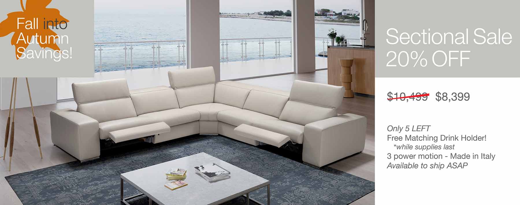 Italian Leather Sectional Now 20% Off